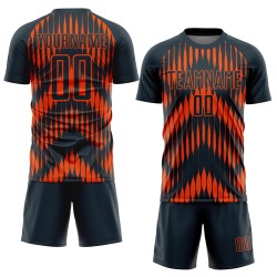 Custom Navy Orange Abstract Triangle Sublimation Soccer Uniform Jersey Custom Navy Orange Abstract Triangle Sublimation Soccer Uniform Jersey