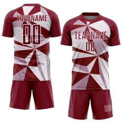 Custom Crimson White Geometric Pattern Sublimation Soccer Uniform Jersey Custom Crimson White Geometric Pattern Sublimation Soccer Uniform Jersey